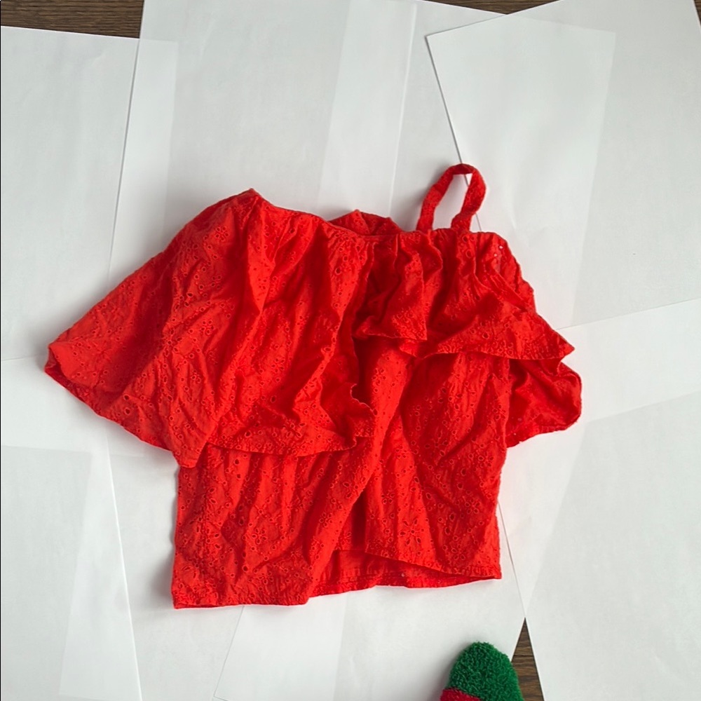 Vibrant Red tropical Ruffled Top